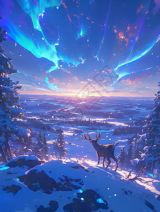 梦幻山脉中的鹿背景图片