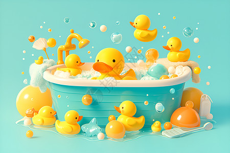 浴缸局部可爱的小鸭子插画