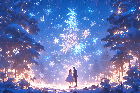 冬日森林中的情侣背景图片
