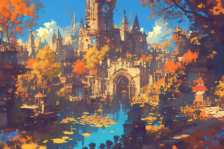 秋天的城堡背景图片