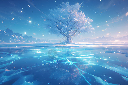 梦幻的大树和水域高清图片