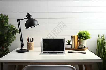 电脑桌上办公桌上的台灯和电脑背景