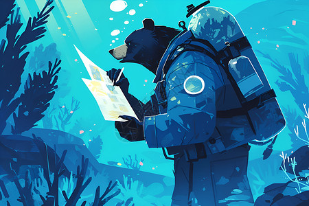 熊探险家在水下背景图片