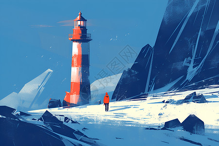 雪山上的灯塔背景图片