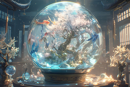 大型鱼缸梦幻玻璃鱼缸插画