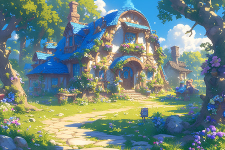 童话森林小屋背景图片