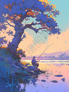 夕阳下的渔夫背景图片