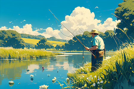 宁静的钓鱼人背景图片