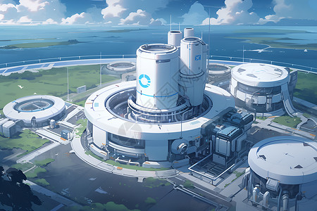 天然气储罐未来城市的氢能中心插画