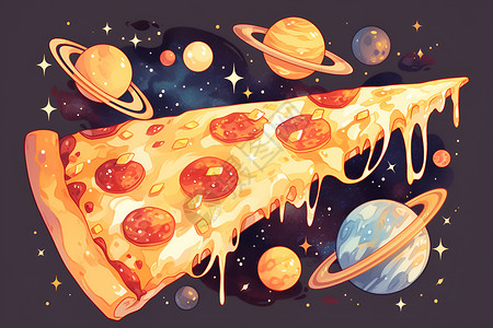 比萨奥拉宇宙星球点缀的比萨插画