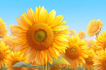 盛放花朵夏日盛放的向日葵插画