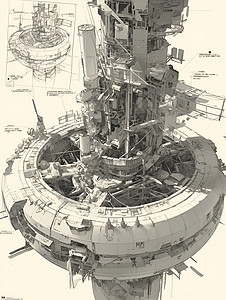 工业设计图纸太空飞船的草图插画