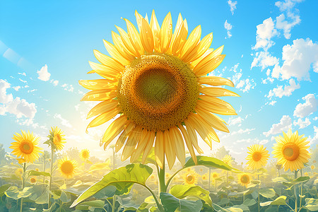 鲜艳的花朵阳光下绽放的向日葵插画