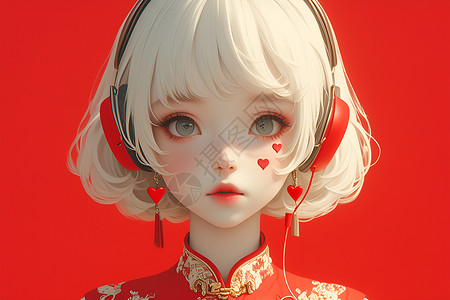 红色旗袍少女背景图片