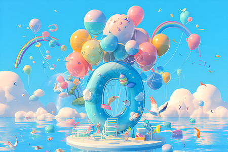 云彩中的彩虹奇幻世界中的彩虹气球插画