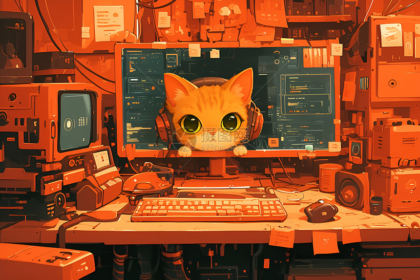电脑屏幕内的猫咪图片