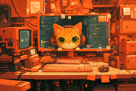 电脑屏幕内的猫咪背景图片