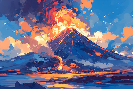 火山插画爆发的一座火山插画