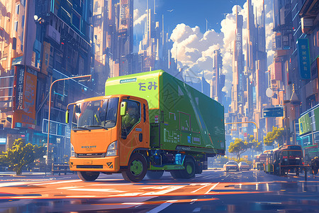 环保道路清洁环保的送货车插画