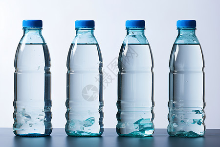矿泉水LOGO一排透明的瓶子背景