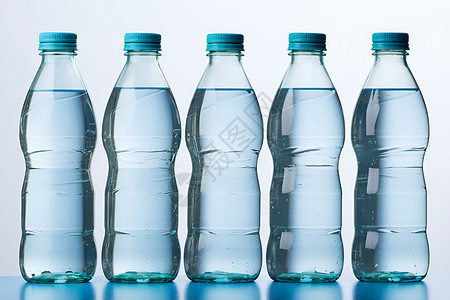 透明瓶子素材一排塑料水瓶背景
