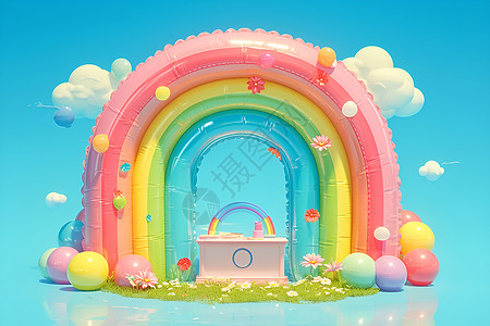 圆圈装饰彩虹气球的装饰插画