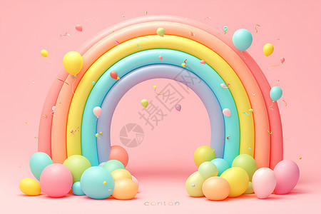 五彩斑斓气球彩虹气球桥插画