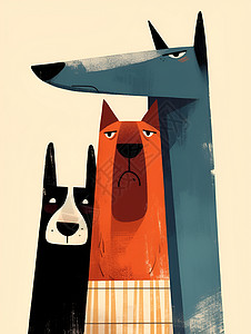 拉耳朵三只可爱的犬插画