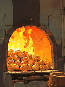 甜薯烤炉中的香甜红薯插画