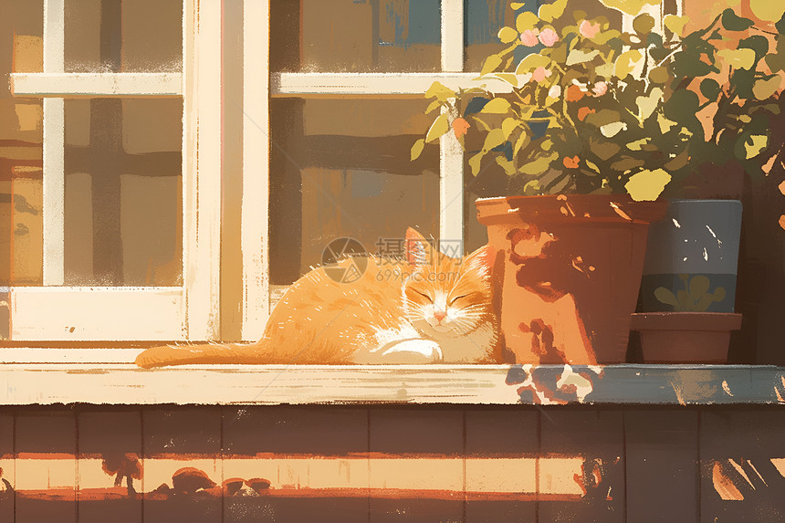 窗台上休息的猫图片