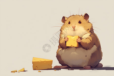 啃食奶酪的可爱老鼠高清图片