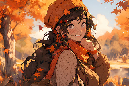 秋日树林里穿着毛衣的女孩背景图片