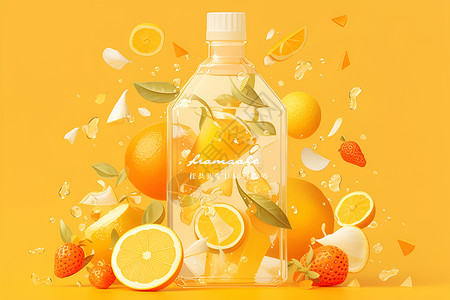 橙汁优惠水果味饮品插画