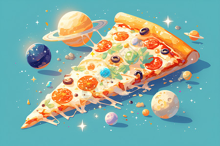 好看的多彩星球多彩披萨饼插画