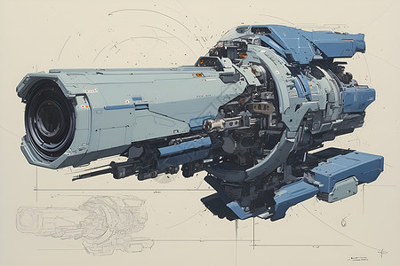 工业复古太空船设计蓝图插画