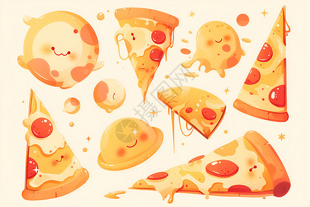 美食抽象素材多彩披萨星球插画