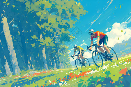 骑行林间绿的自行车之旅插画