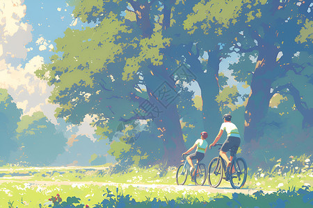 自行车阳光森林自行车探秘之旅插画