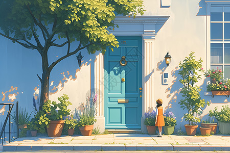 涠洲岛大门清晨的街道风景插画