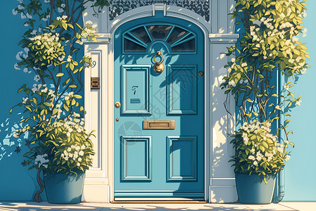 城市之门绚丽的房子之门插画