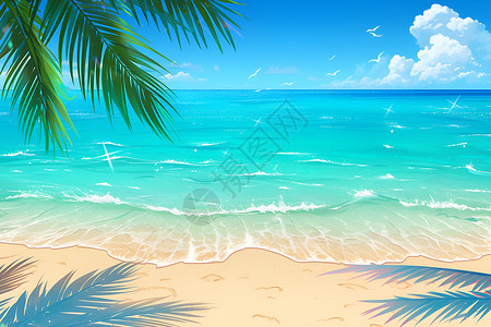 美丽沙滩风景热带海滩风光插画