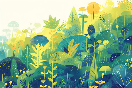 植物森林几何绿色森林插画
