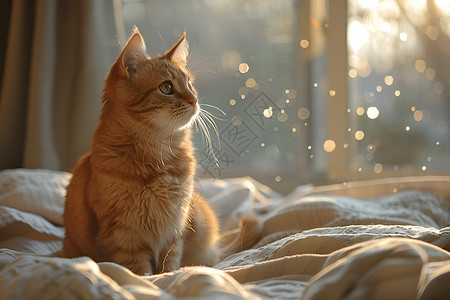 阳光猫床边的猫儿背景