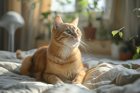 猫吃食阳光照耀下一只猫背景