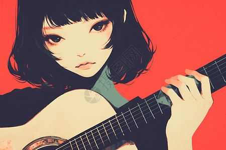 酷酷的吉他女孩背景图片