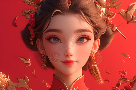中国风女孩美丽妆容背景图片