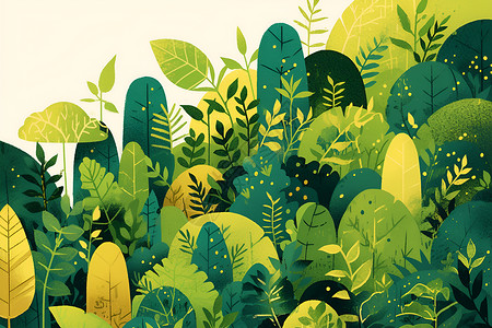 生动自然清新生动的几何绿色森林插画