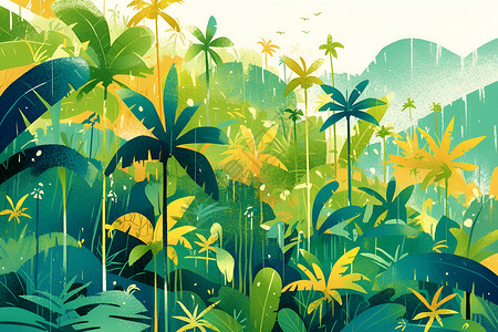 生机勃勃森林绿色森林中的几何景观插画