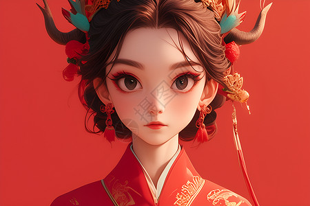 可爱卡通形象少女插画背景图片