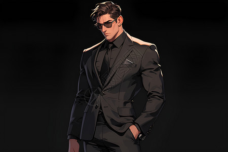 西装素材背景黑色背景中的男子插画
